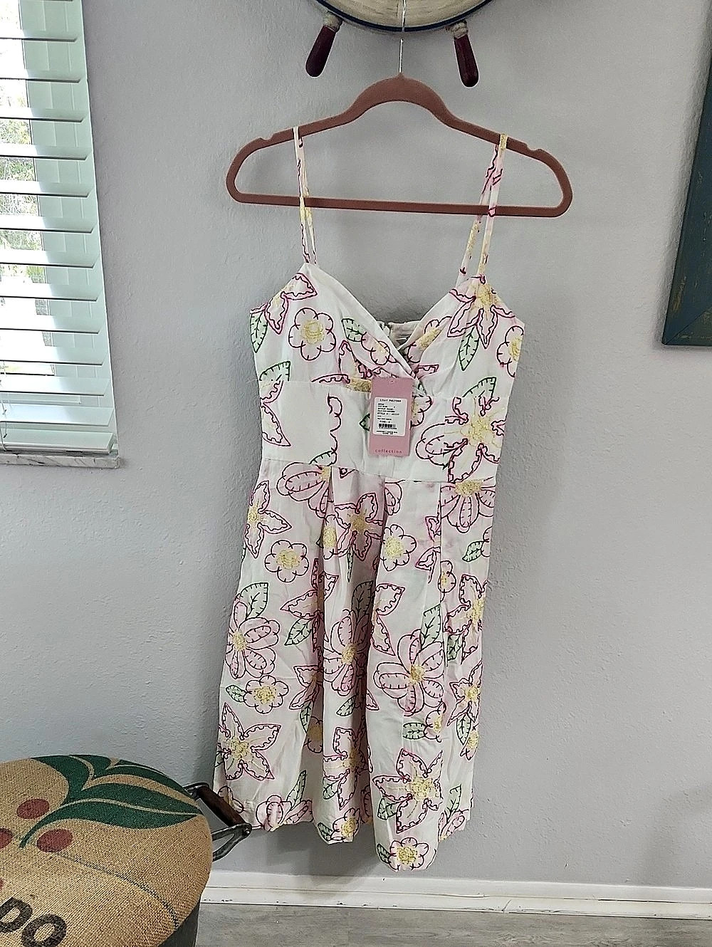 Vintage Lilly Billie Fringe Embroidered Floral Embroidered Midi Dress NWT